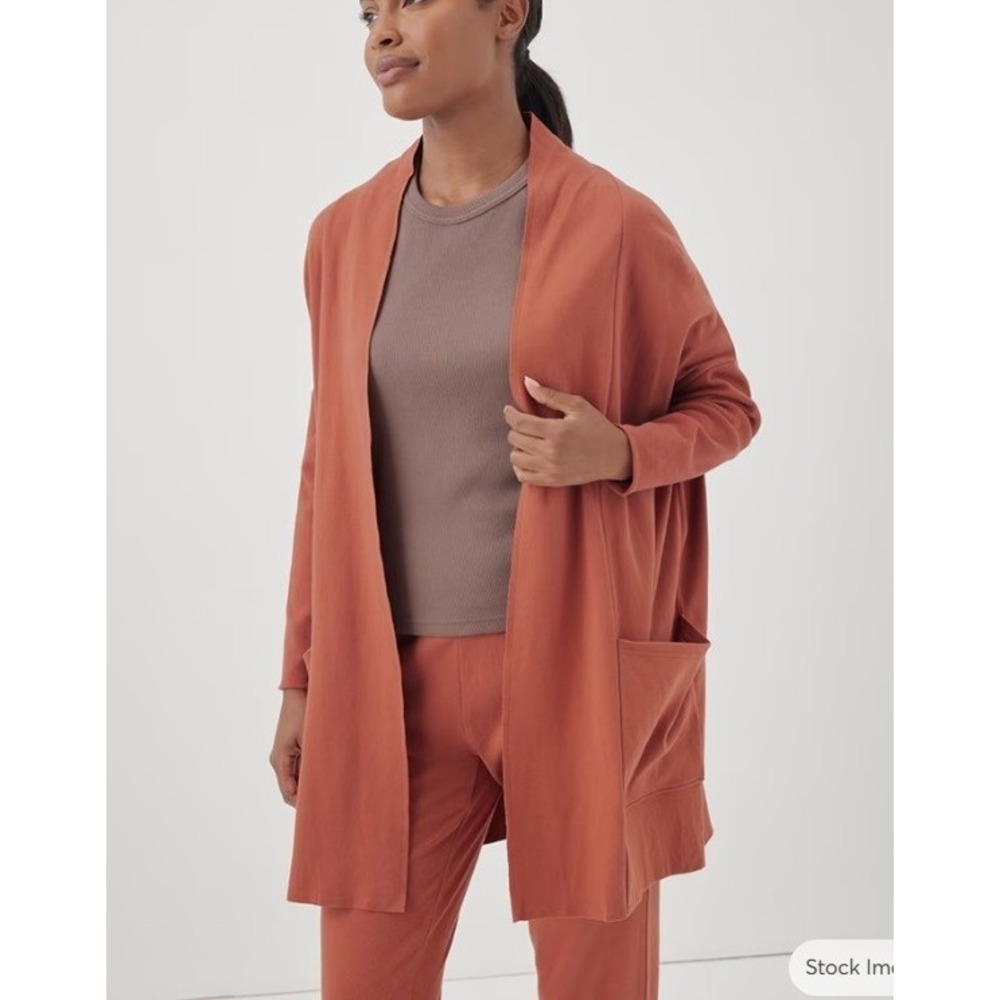 Pact Airplane Cardigan 100% Organic Cotton XS/S Baked Clay Open Front NWT Earthy